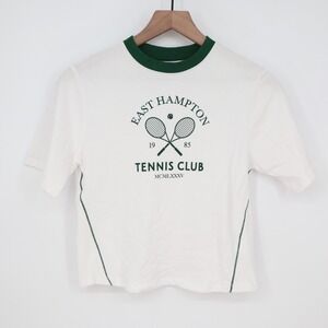 DSG East Hampton Tennis Club Graphic Ringer Tee White Green XS 6-7 8620